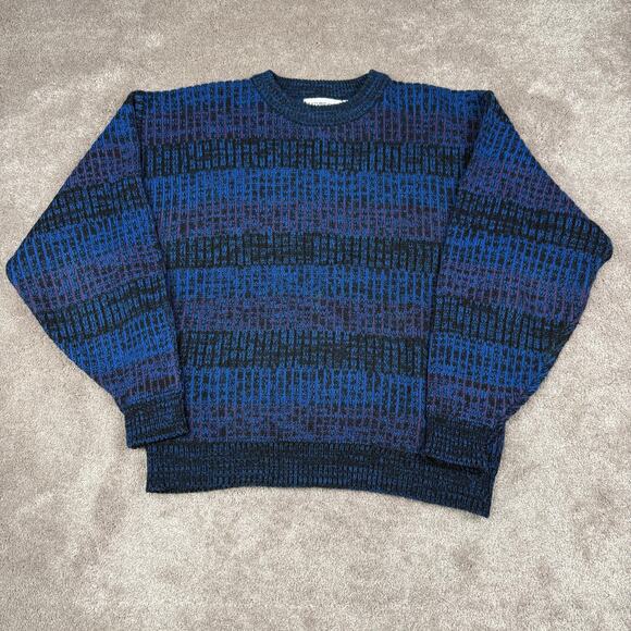 Vtg 90s Sweater Size XL Grandpa Grunge Saturdays Geometric Preppy Blue Purple - Picture 1 of 4